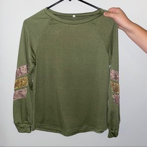 women's army green long sleeve w/colored sequins.